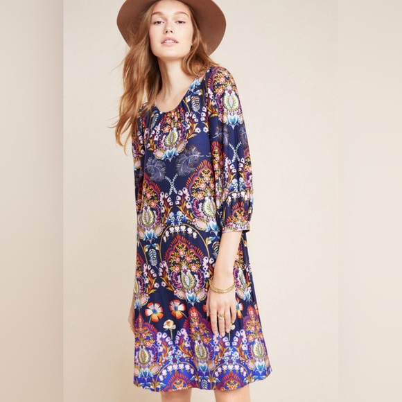 Anthropologie Dresses & Skirts - Maeve Anthropologie XS Sawyer balloon sleeve tunic dress Jersey knit floral